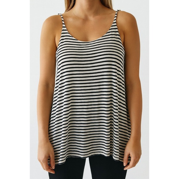 Striped Tank Top Sleeveless Casual Basic Black White - Picture 1 of 4